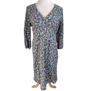 Boden Geometric Print Green Blue White Midi Dress Size 12R 3/4 Sleeve